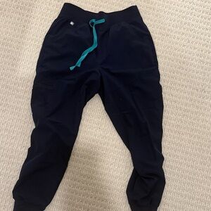 Figs Black Joggers with Teal Drawstring
